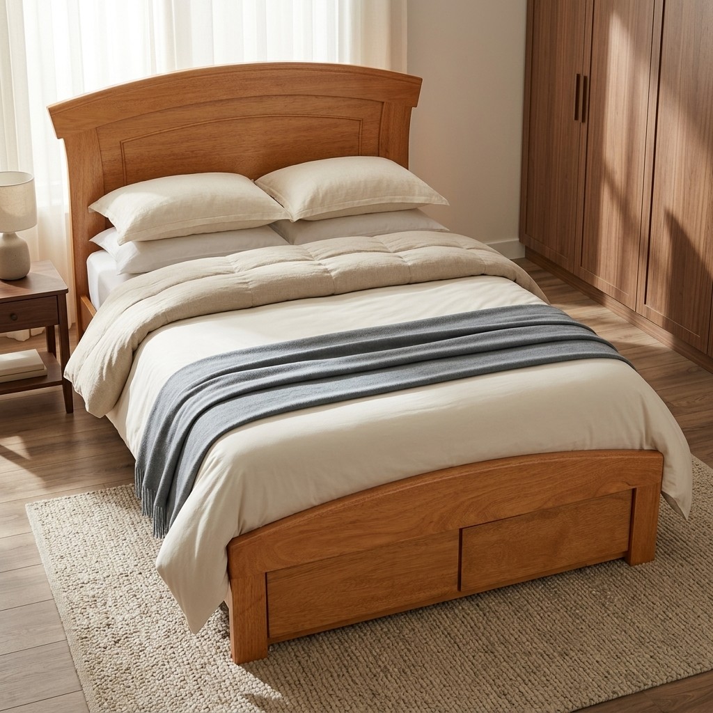 Cama 2 Plazas de Madera Maciza con Cajones