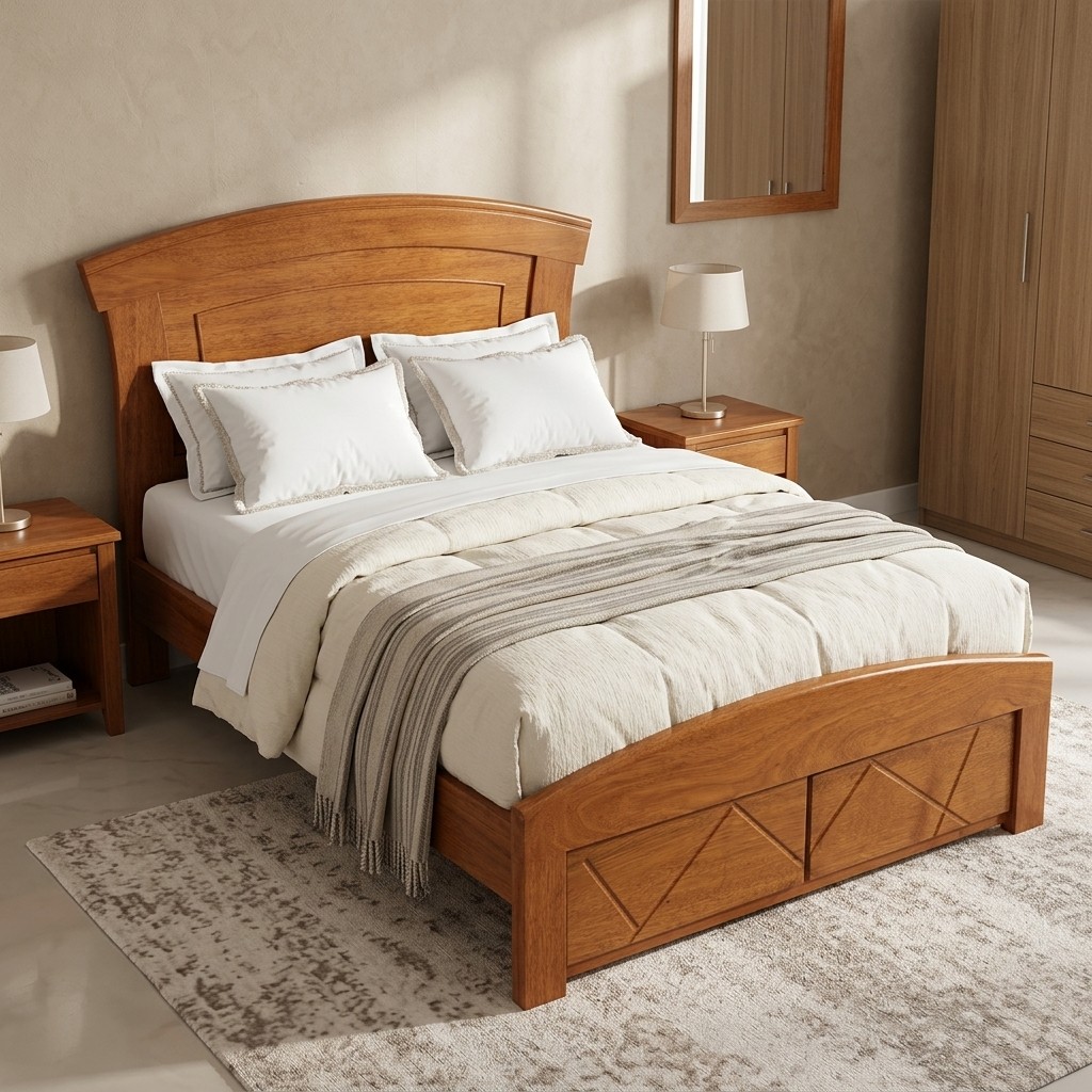 Cama 2 Plazas de Madera Maciza con Cajones