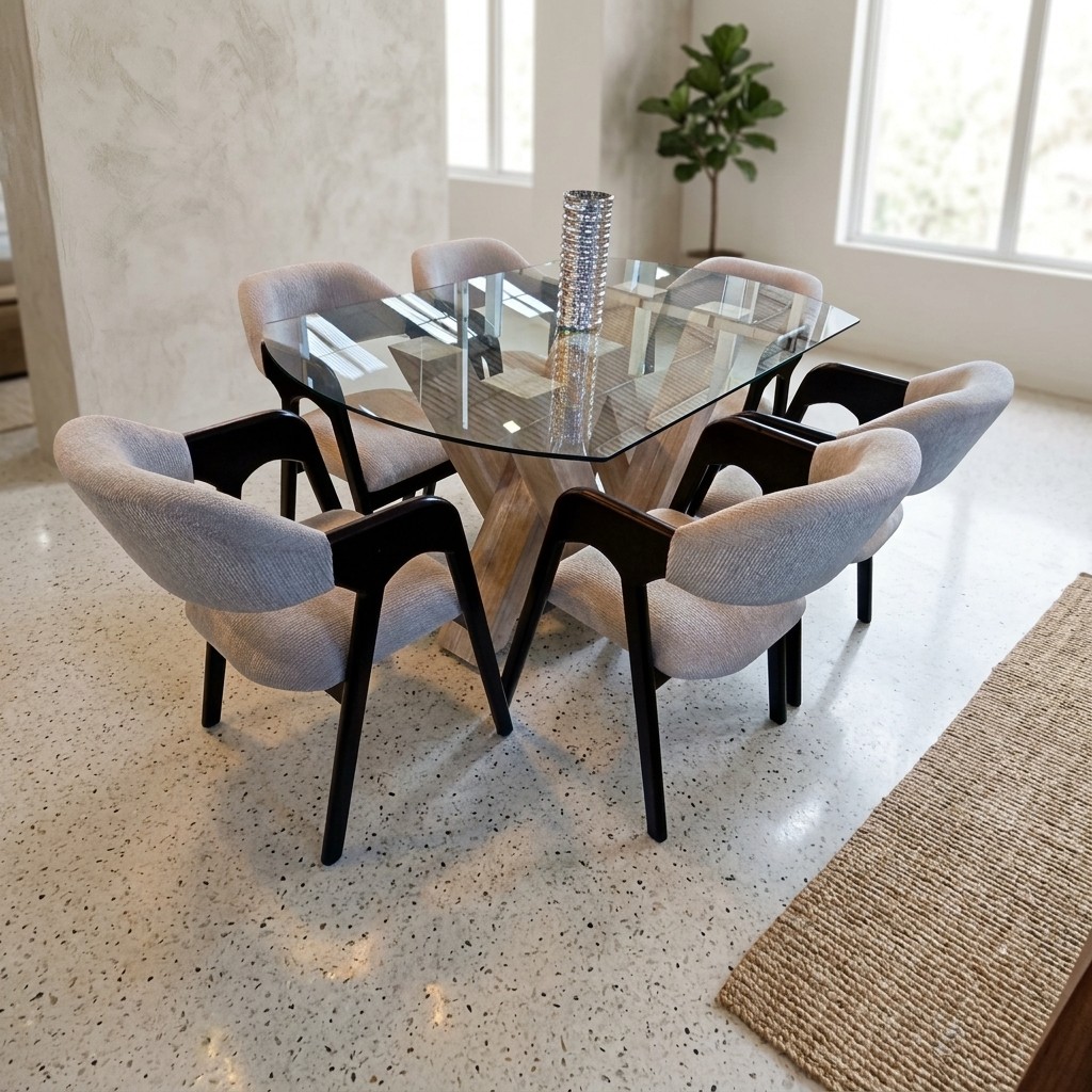 Juego de Comedor Moderno 6 Sillas con Mesa de Vidrio