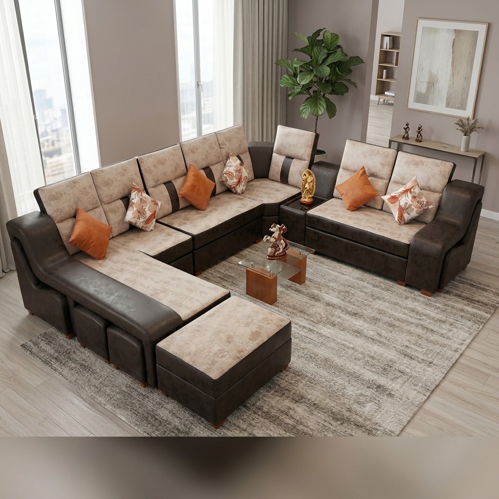 Juego de Sala Seccional Max en U con Taburetes