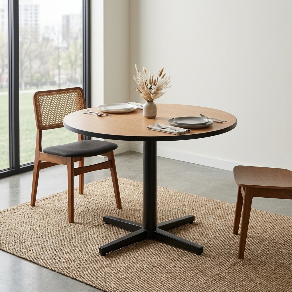 Mesa De Comedor Redonda Nórdica Con Melamine Y Base De Metal