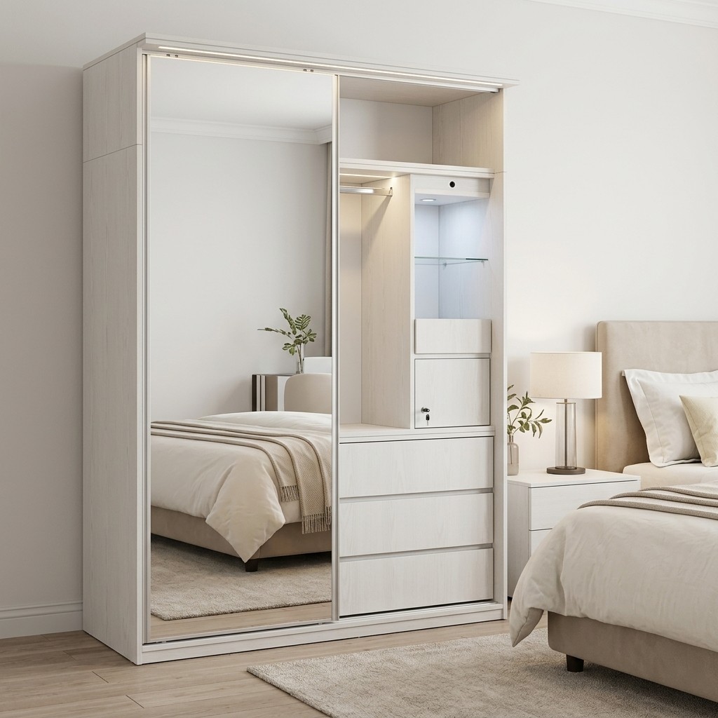 Ropero Closet Corredizo con Espejo y Cajones Blanco