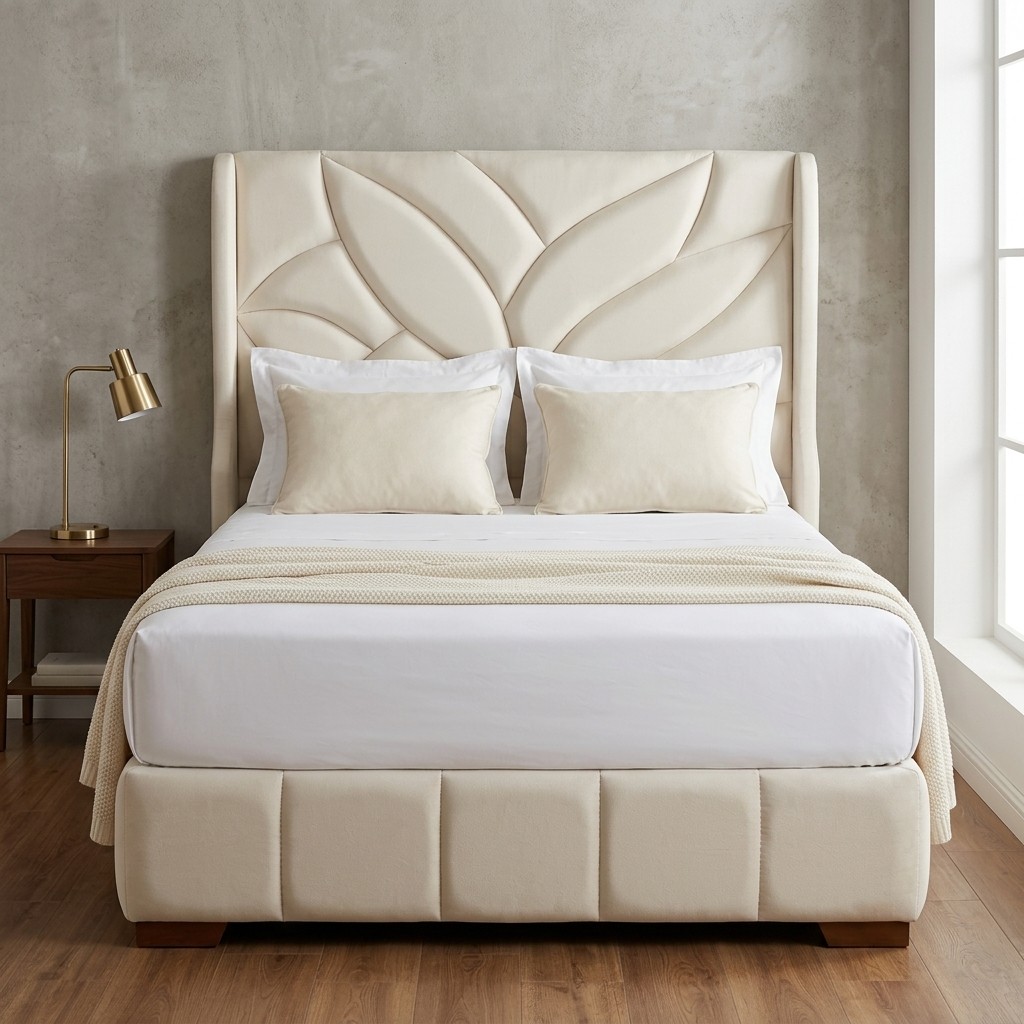 Cama 2 Plazas Tapizada Diseño Pétalos Elegante