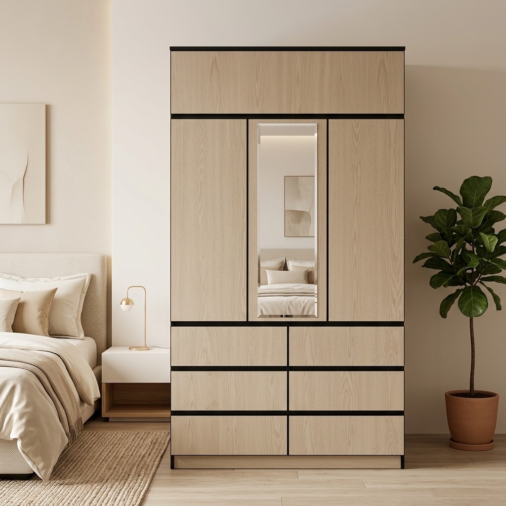 Ropero Closet Moderno 3 Puertas con Espejo y 4 Cajones