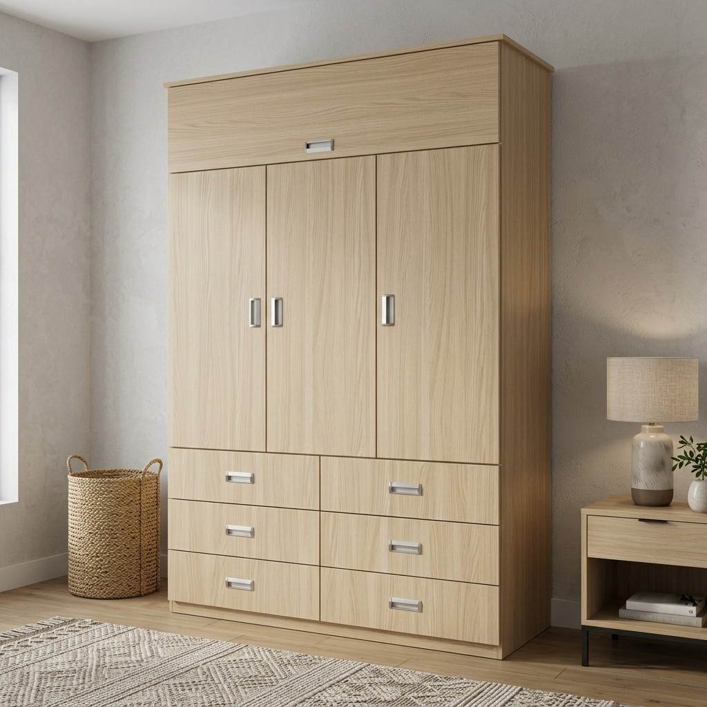 Ropero Closet de Melamina 3 Puertas 6 Cajones y Maletero
