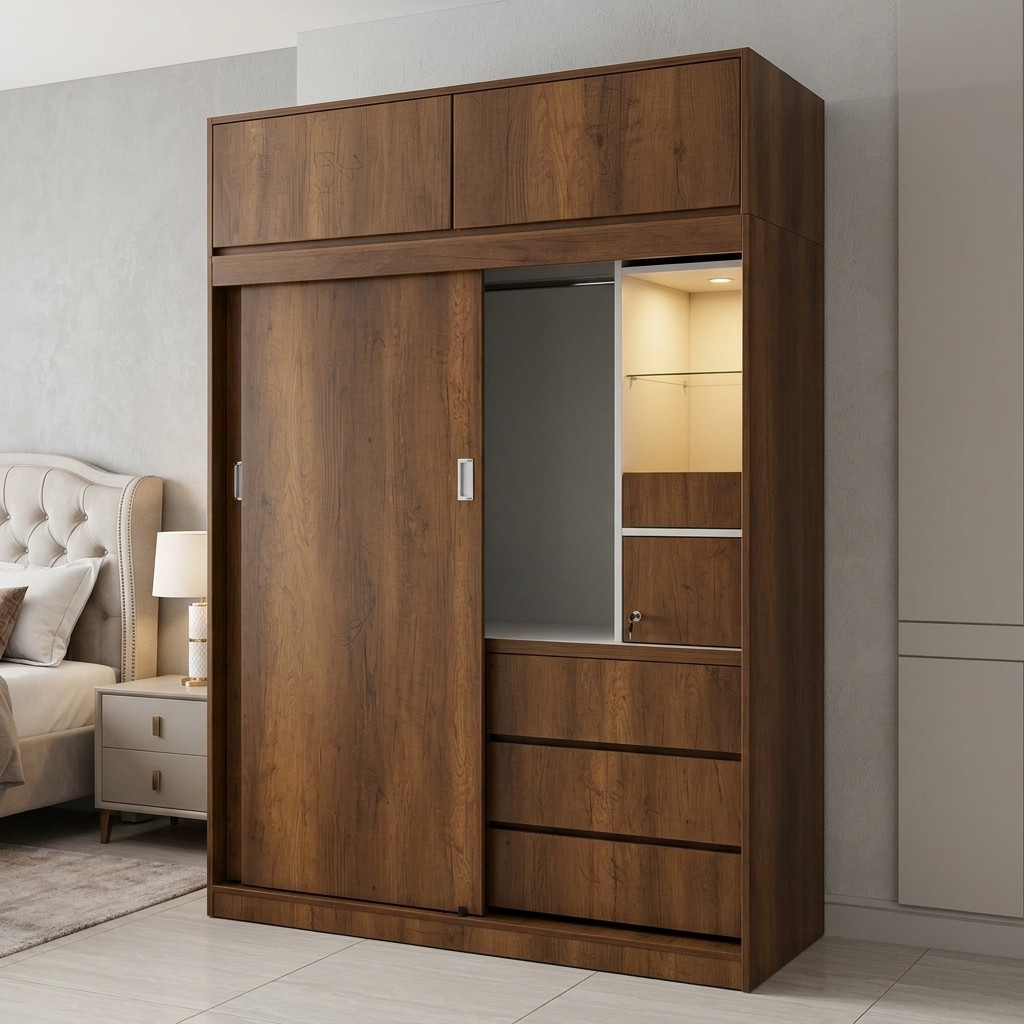 Ropero Closet con Puertas Corredizas y Maletero Nogal