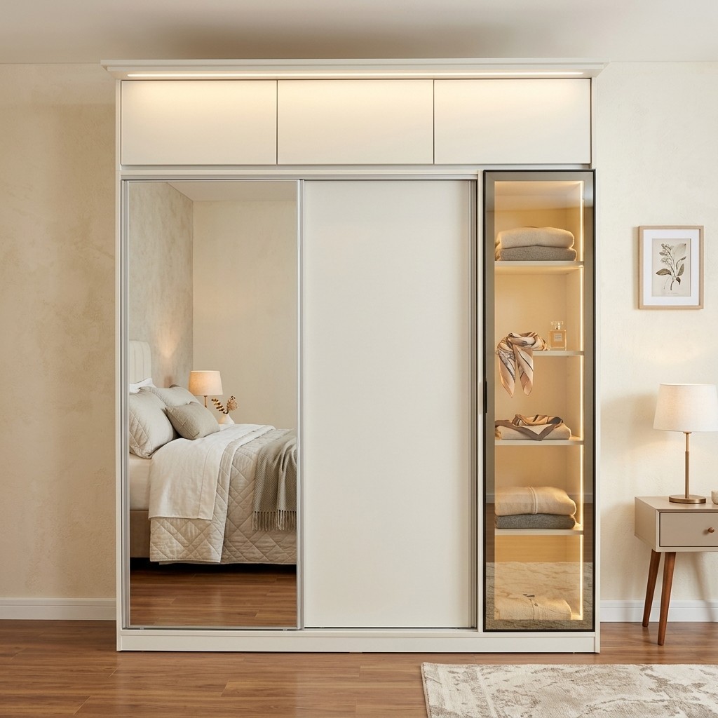 Ropero Closet Moderno Lucca con Espejo y Luz LED