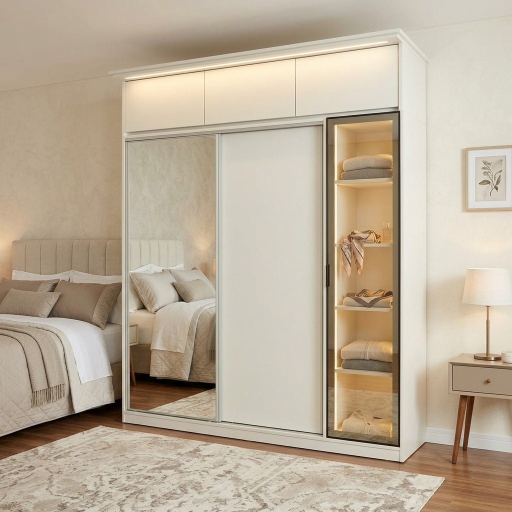 Ropero Closet Moderno Lucca con Espejo y Luz LED