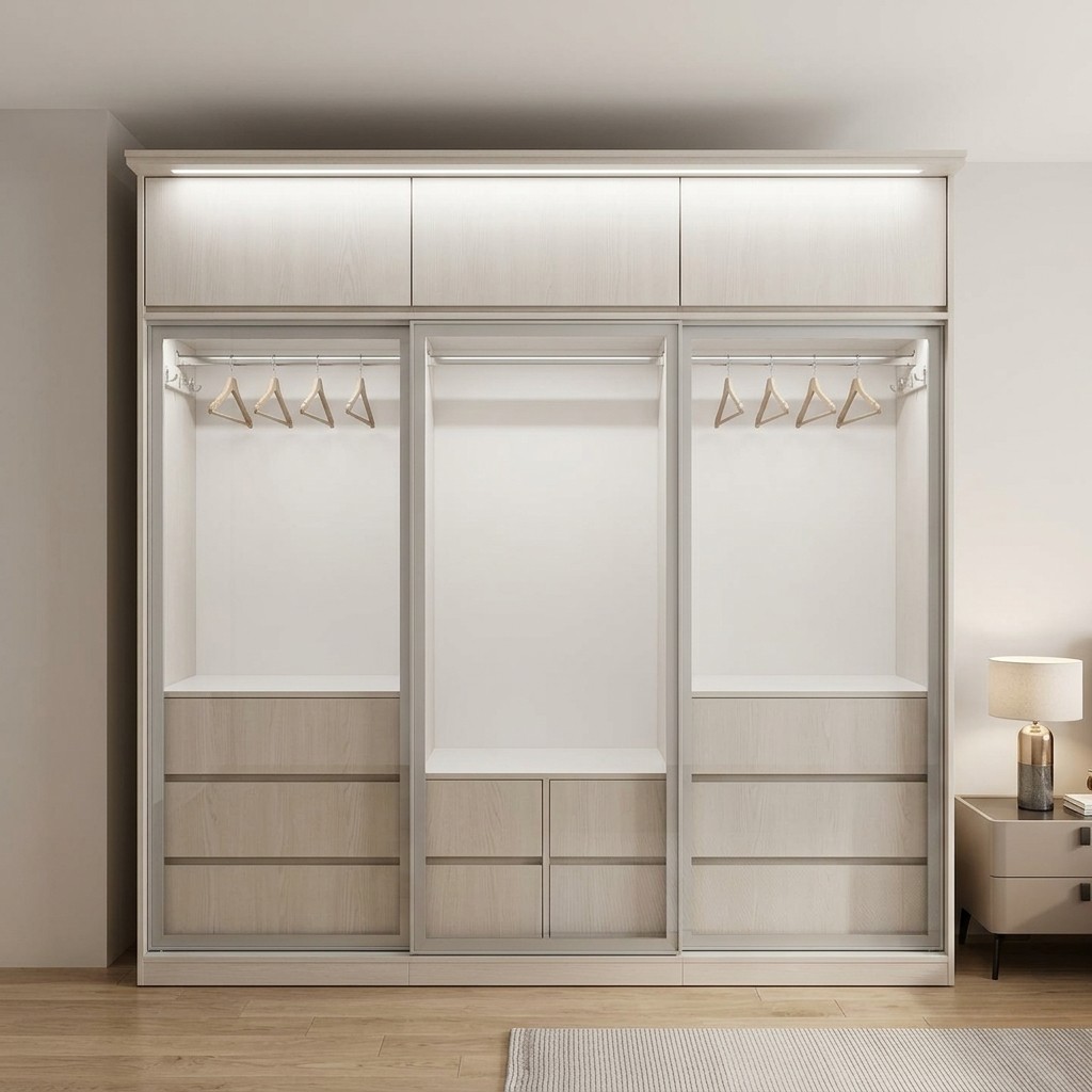 Ropero Closet Moderno 3 Puertas Corredizas y Maletero