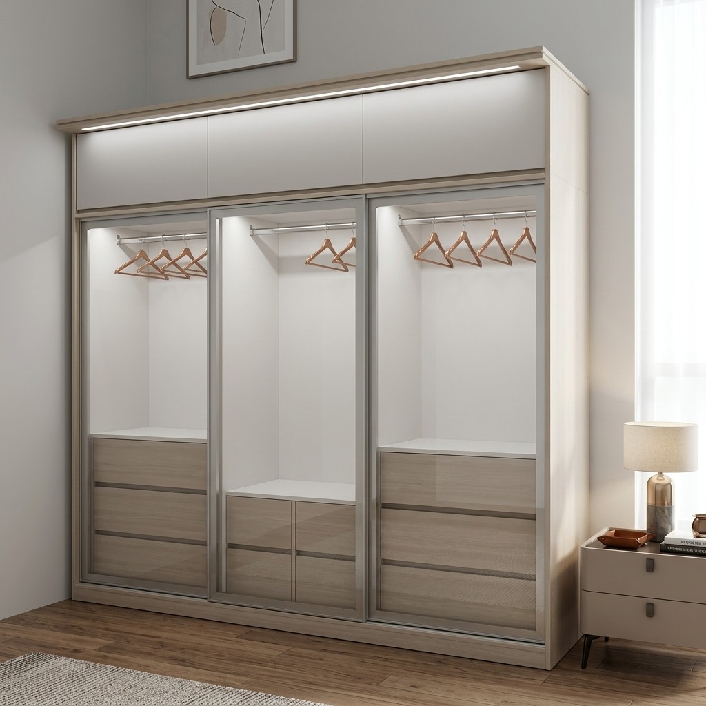 Ropero Closet Moderno 3 Puertas Corredizas y Maletero