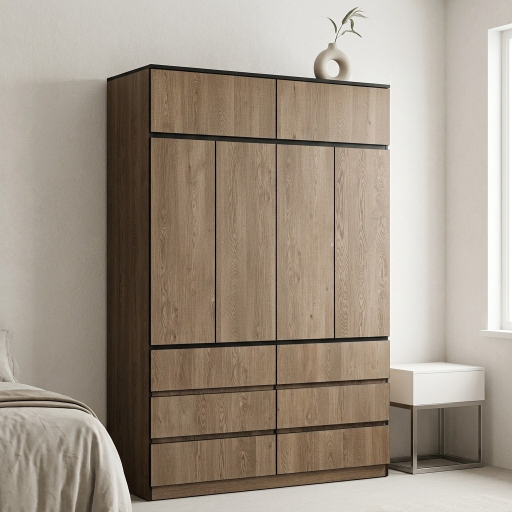 Ropero Closet Moderno 6 Puertas y 6 Cajones Roble