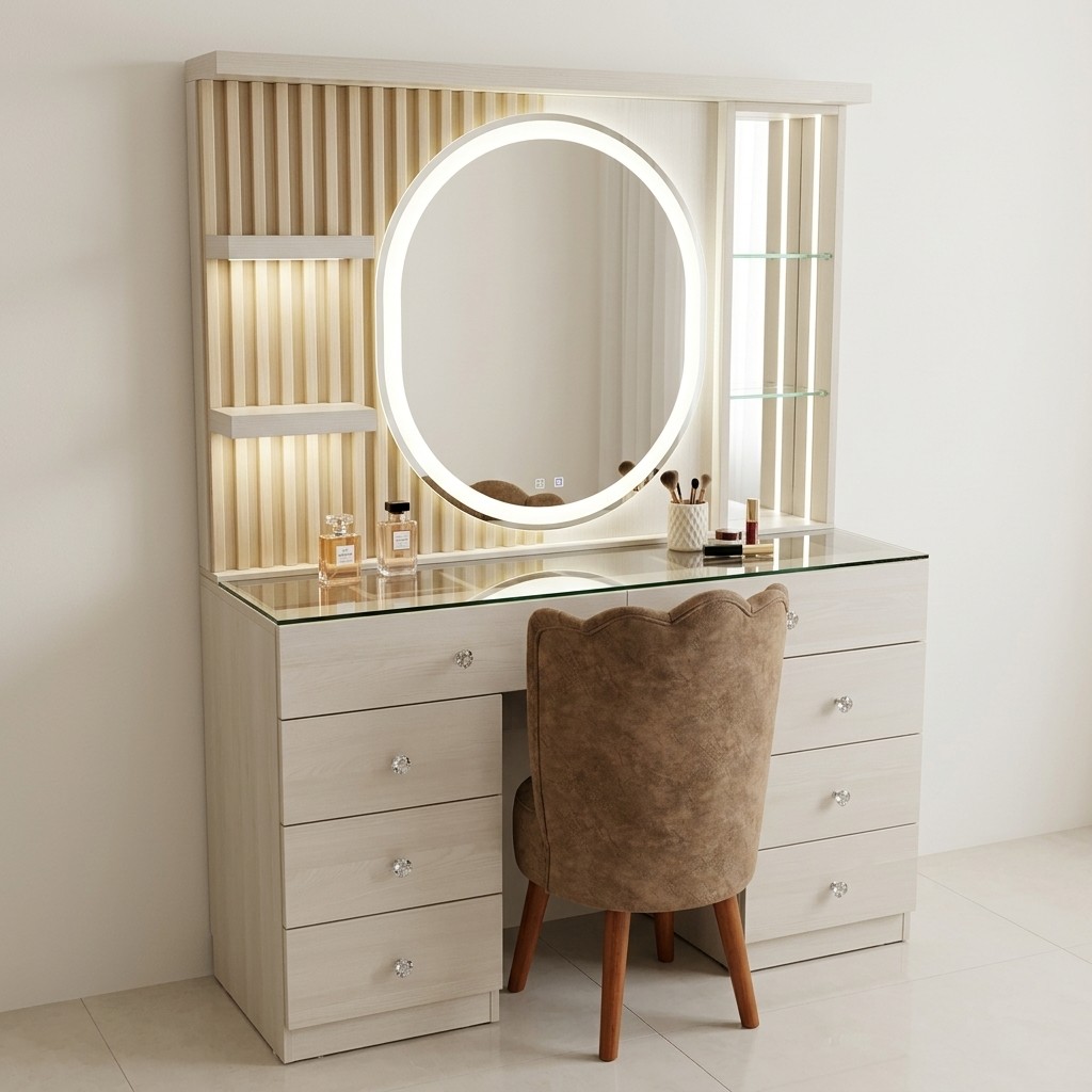Tocador Moderno Vanity con Espejo LED y Vidrio