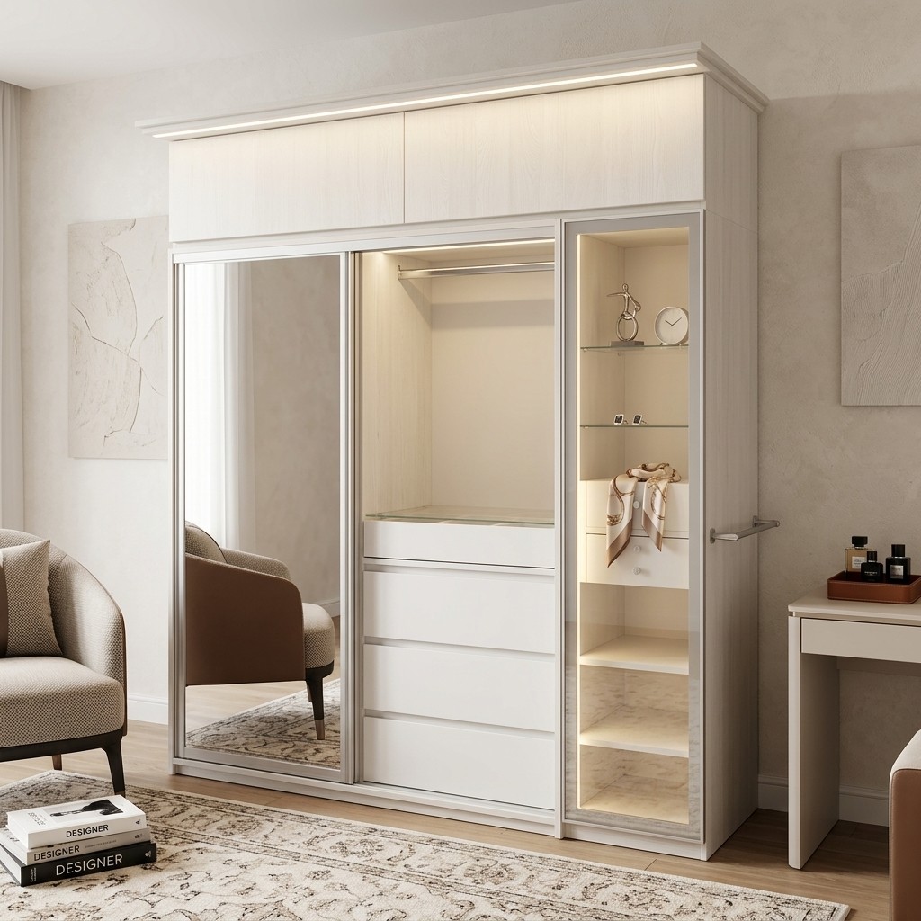 Ropero Closet Corredizo Lux con Espejo y Luces LED