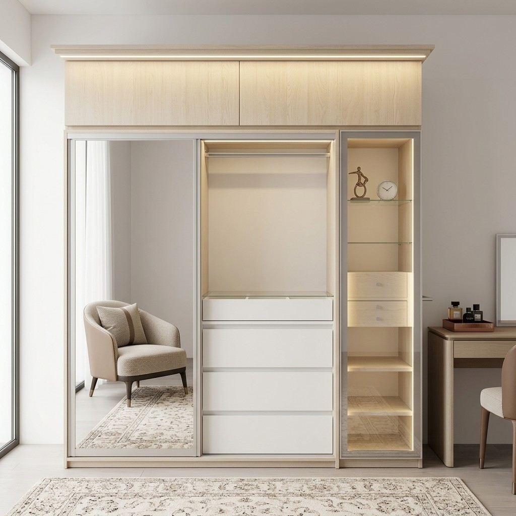 Ropero Closet Corredizo Lux con Espejo y Luces LED