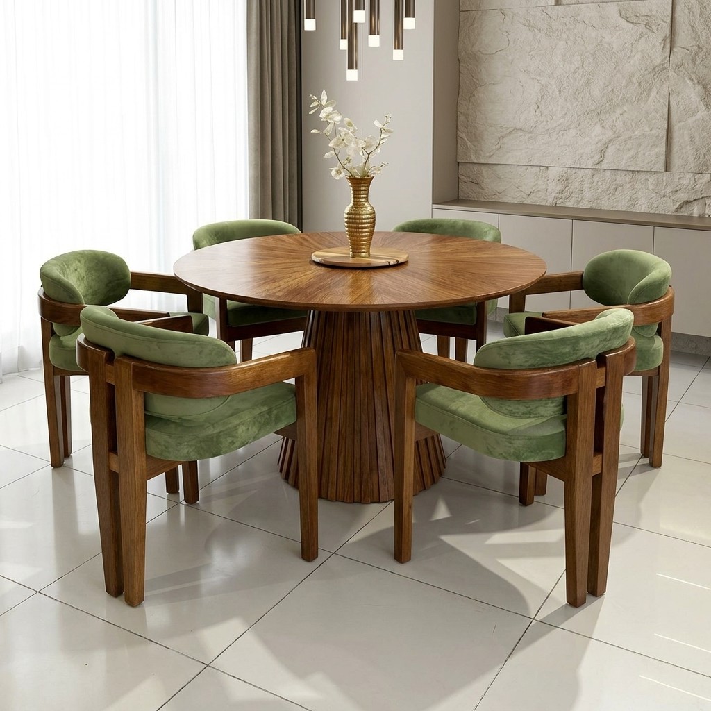 Juego de Comedor Redondo 6 Sillas Verde Olivo