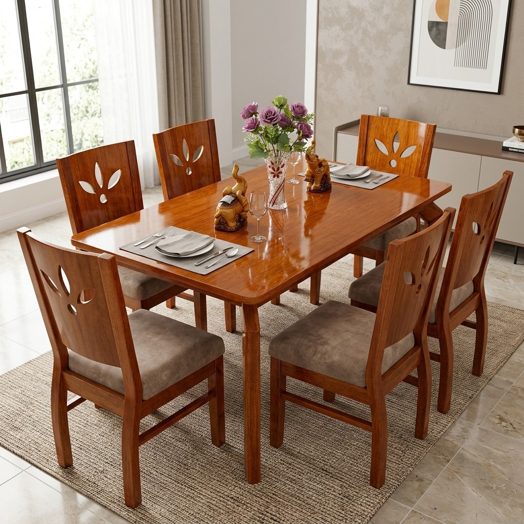 Juego de Comedor 6 Sillas Madera Calada Brillante