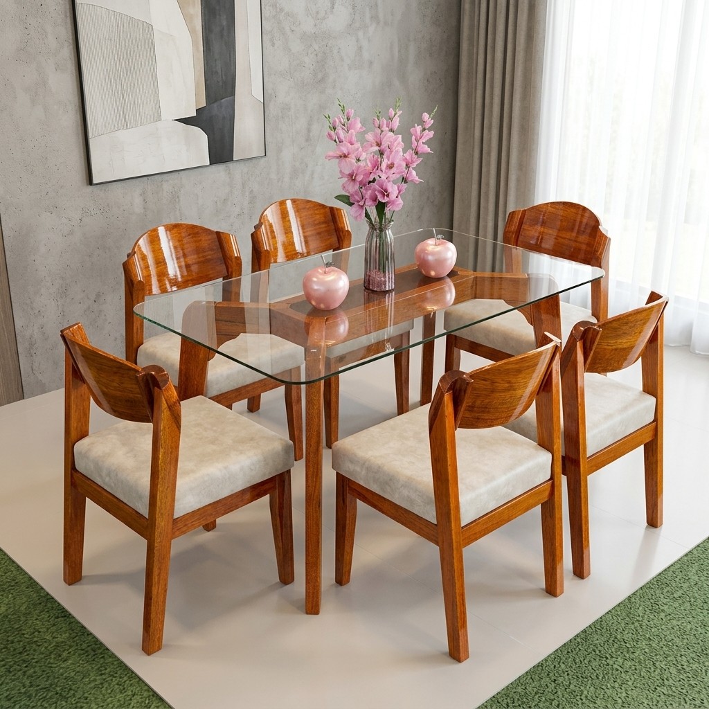 Juego de Comedor 6 Sillas con Tablero de Vidrio