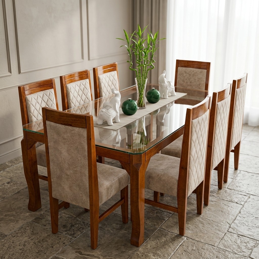 Juego de Comedor 8 Sillas Madera y Vidrio Elegance