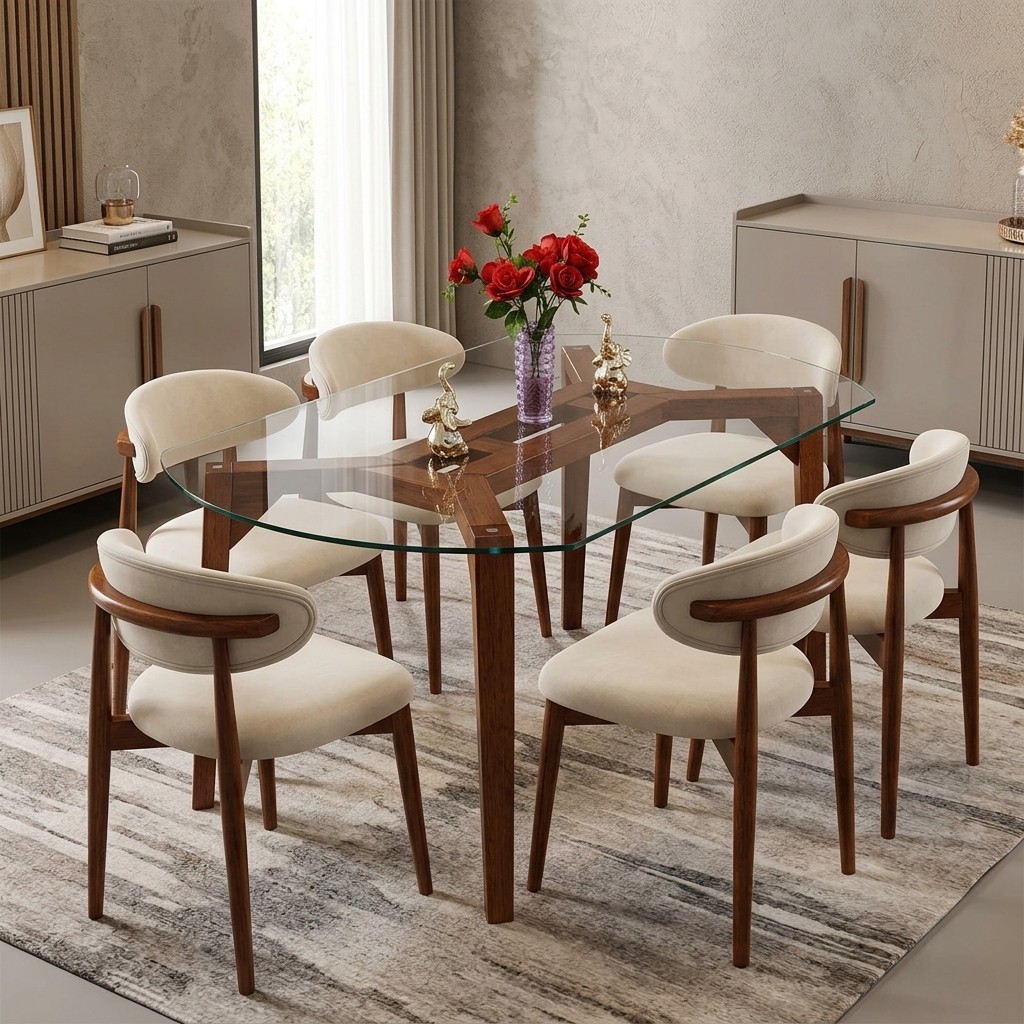 Juego de Comedor de 6 Sillas con Mesa de Vidrio