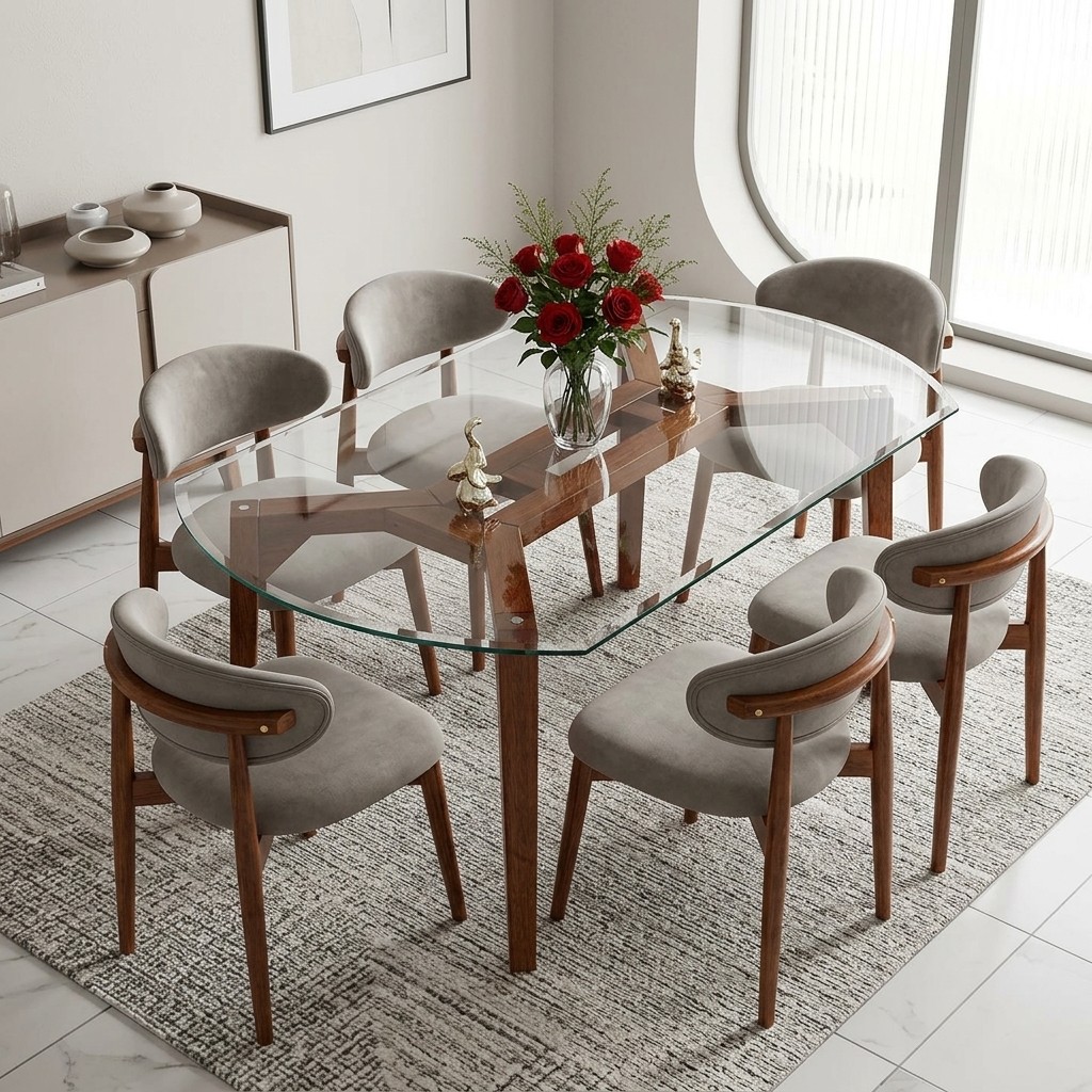 Juego de Comedor de 6 Sillas con Mesa de Vidrio