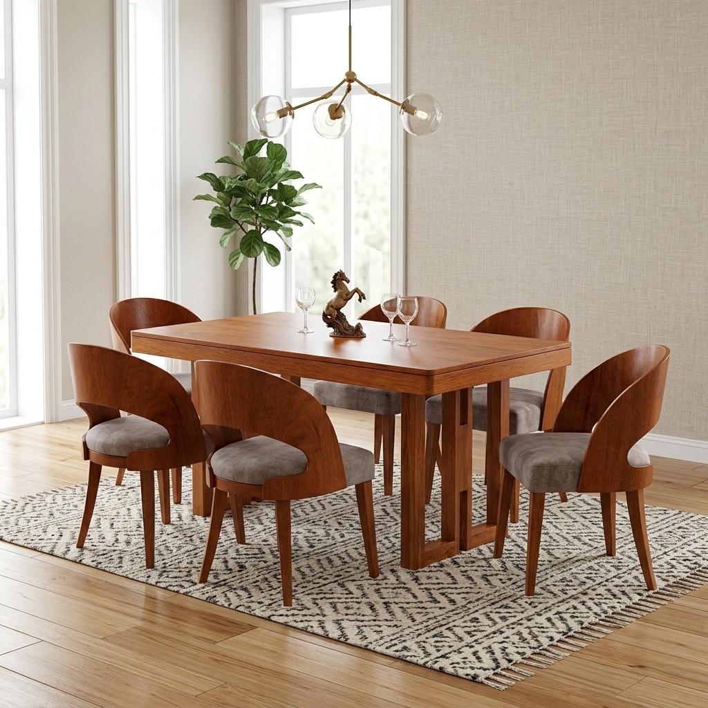 Juego De Comedor 6 Sillas En Madera Tornillo Y Tapiz Gris