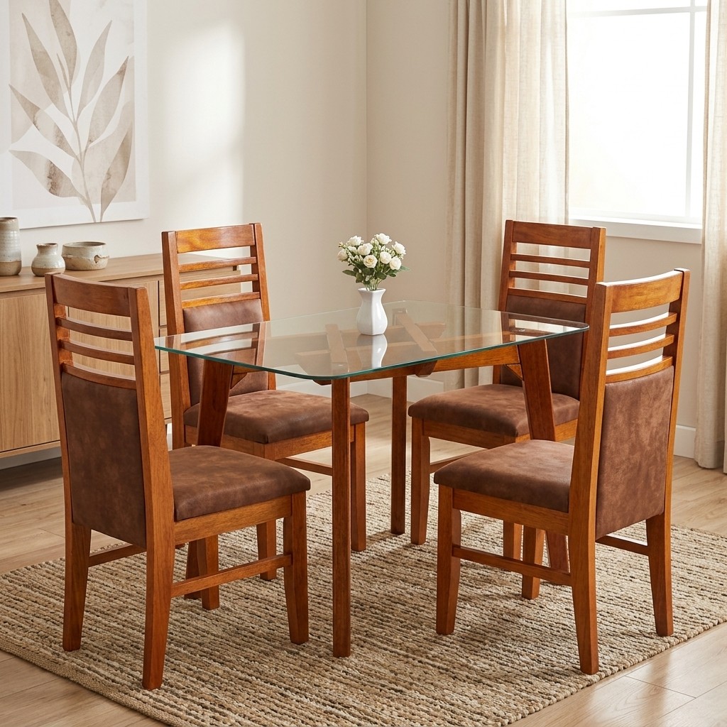 Juego de Comedor Base Michi 4 Sillas de Vidrio