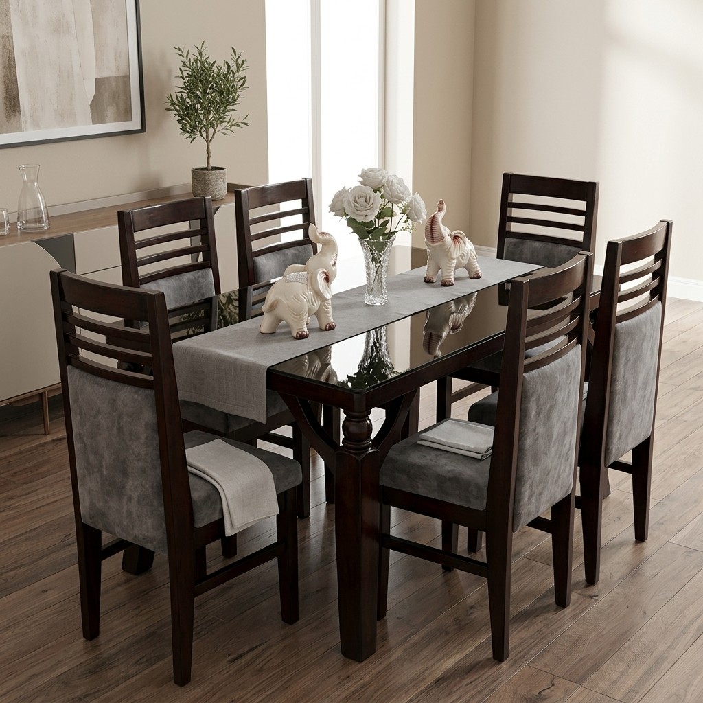 Juego de Comedor 8 Sillas Nogal y Gris Elegante
