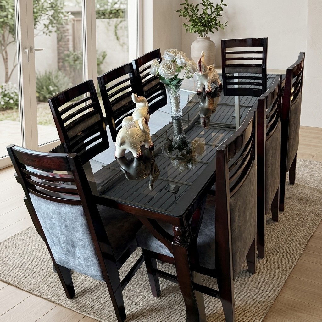 Juego de Comedor 8 Sillas Nogal y Gris Elegante