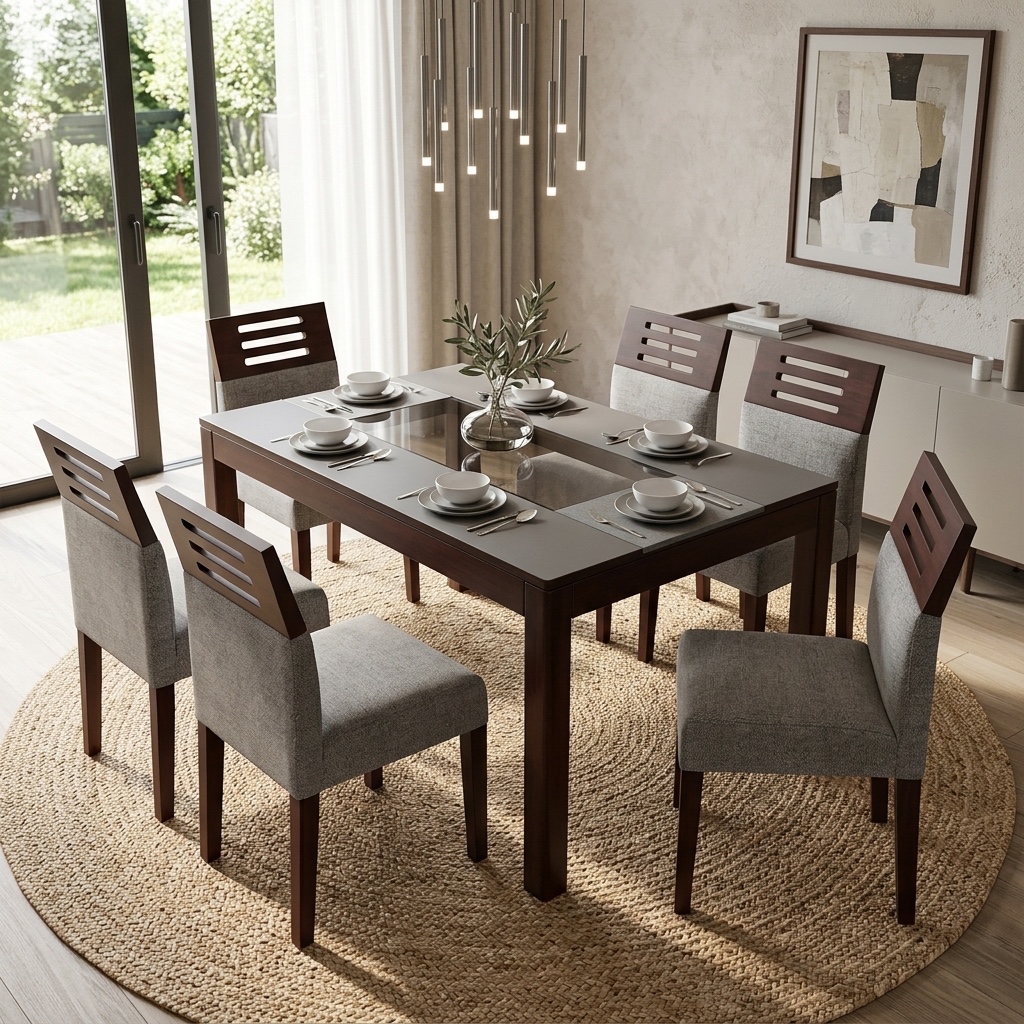 Juego de Comedor 6 Sillas Tablero Bandera Nogal