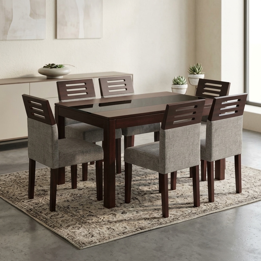 Juego de Comedor 6 Sillas Tablero Bandera Nogal