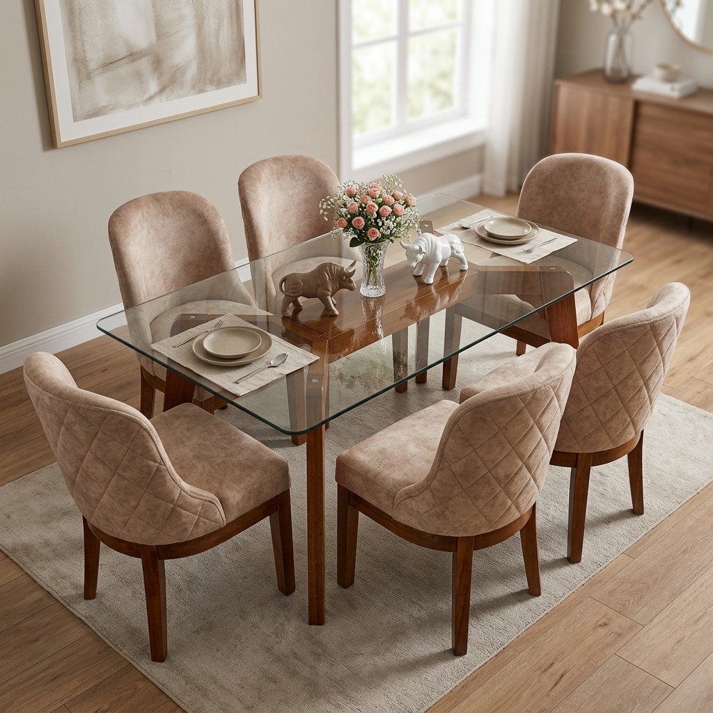 Juego de Comedor 6 Sillas con Mesa de Vidrio y Madera