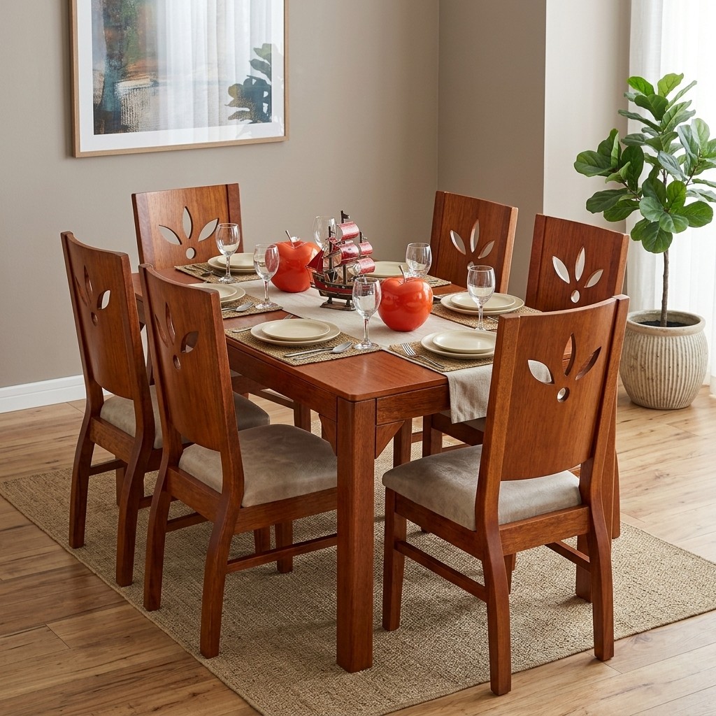 Juego de Comedor 6 Sillas en Madera con Asiento Tapizado