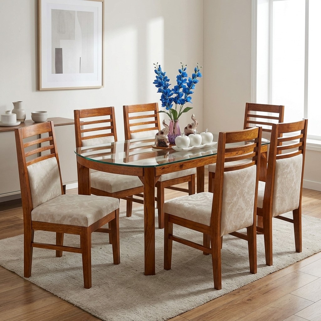Juego de Comedor 6 Sillas Tablero Curvo de Vidrio