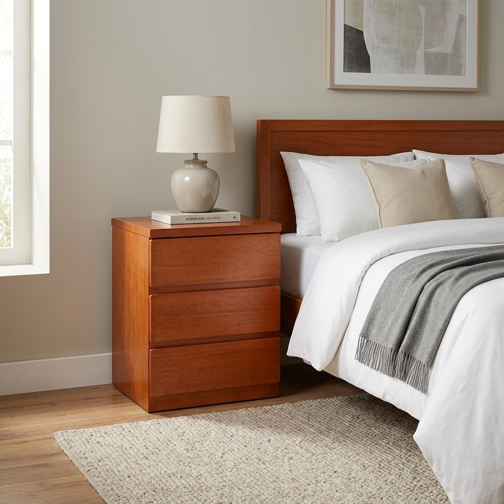 Velador De Madera De 3 Cajones Contemporánea