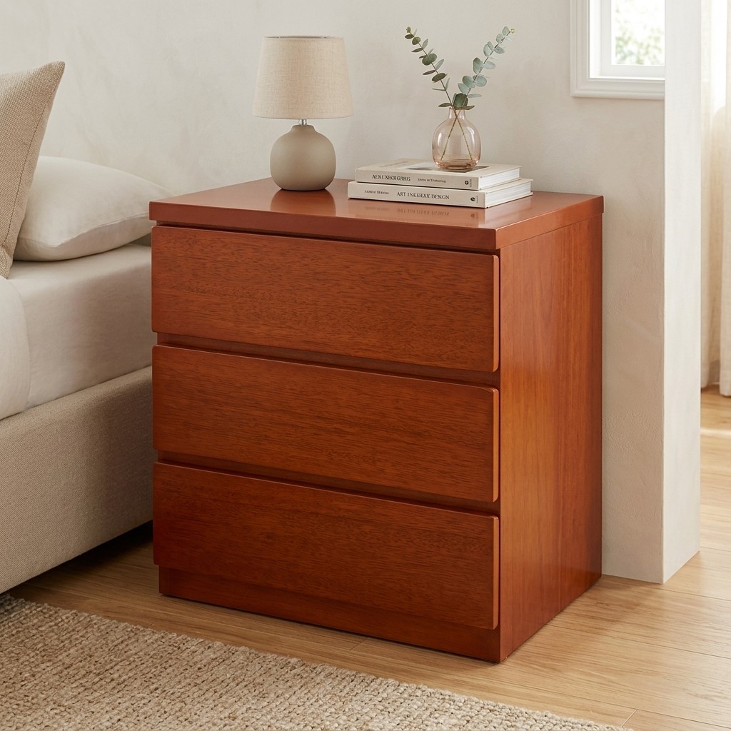 Velador De Madera De 3 Cajones Contemporánea