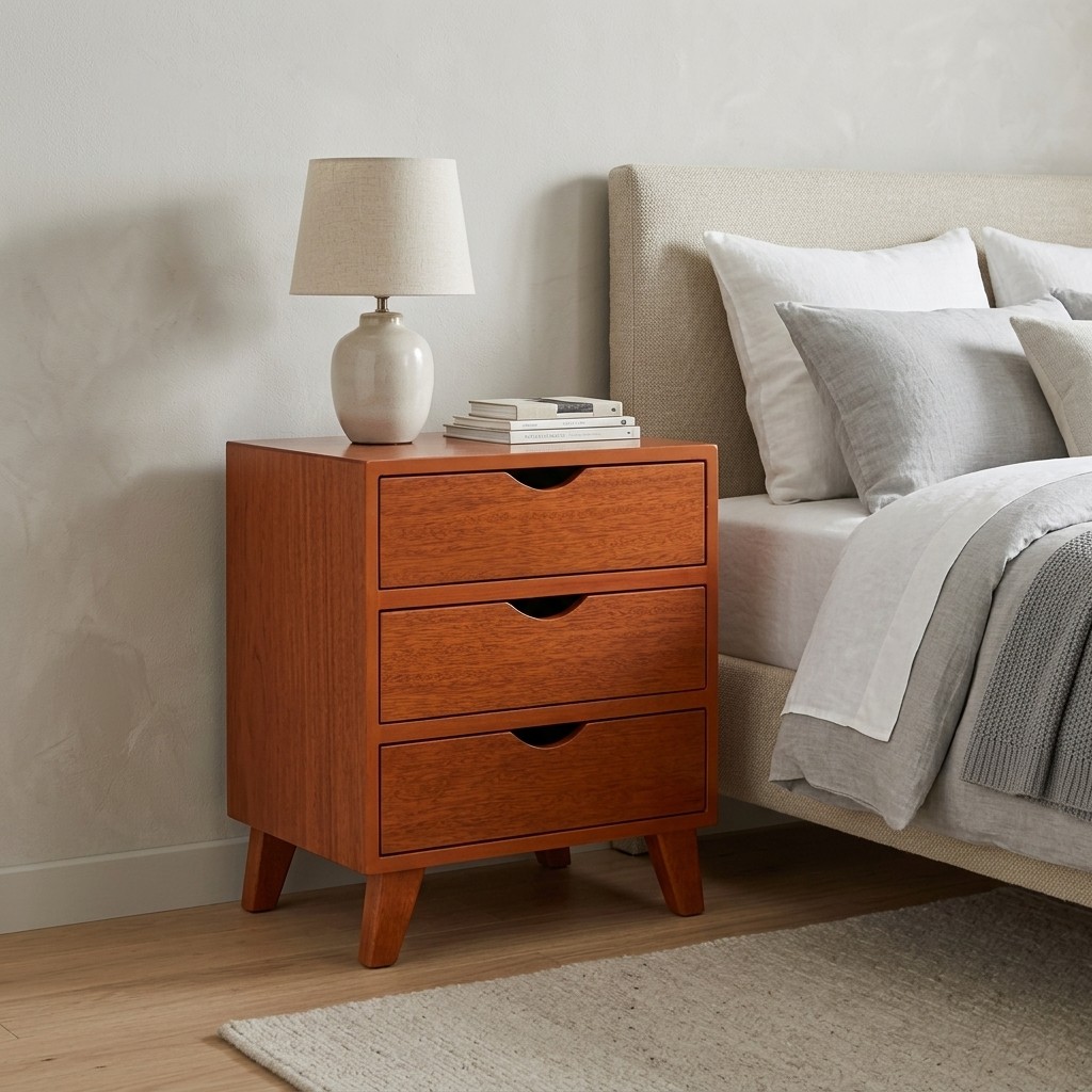Velador de Madera 3 Cajones Estilo Contemporáneo