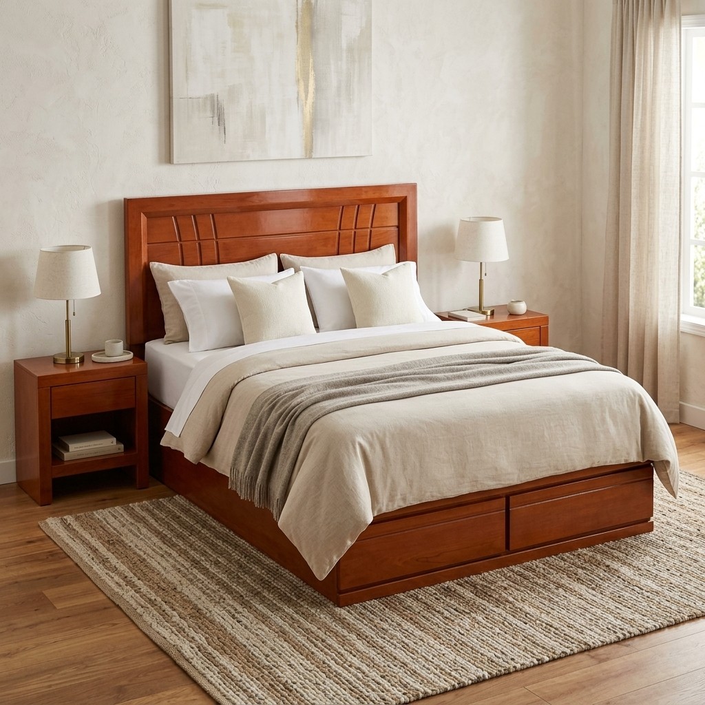 Cama 2 Plazas de Madera con Cajones y Cabecera