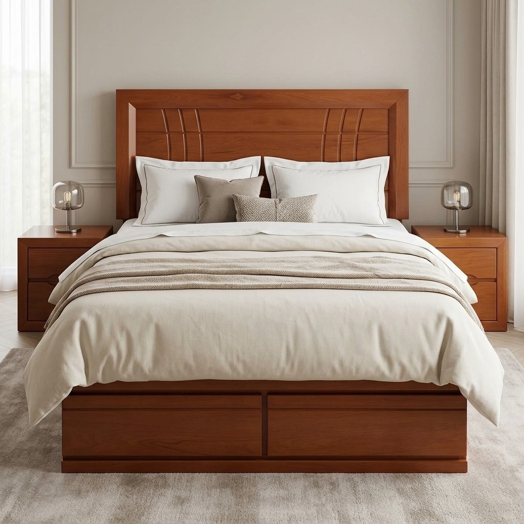 Cama 2 Plazas de Madera con Cajones y Cabecera