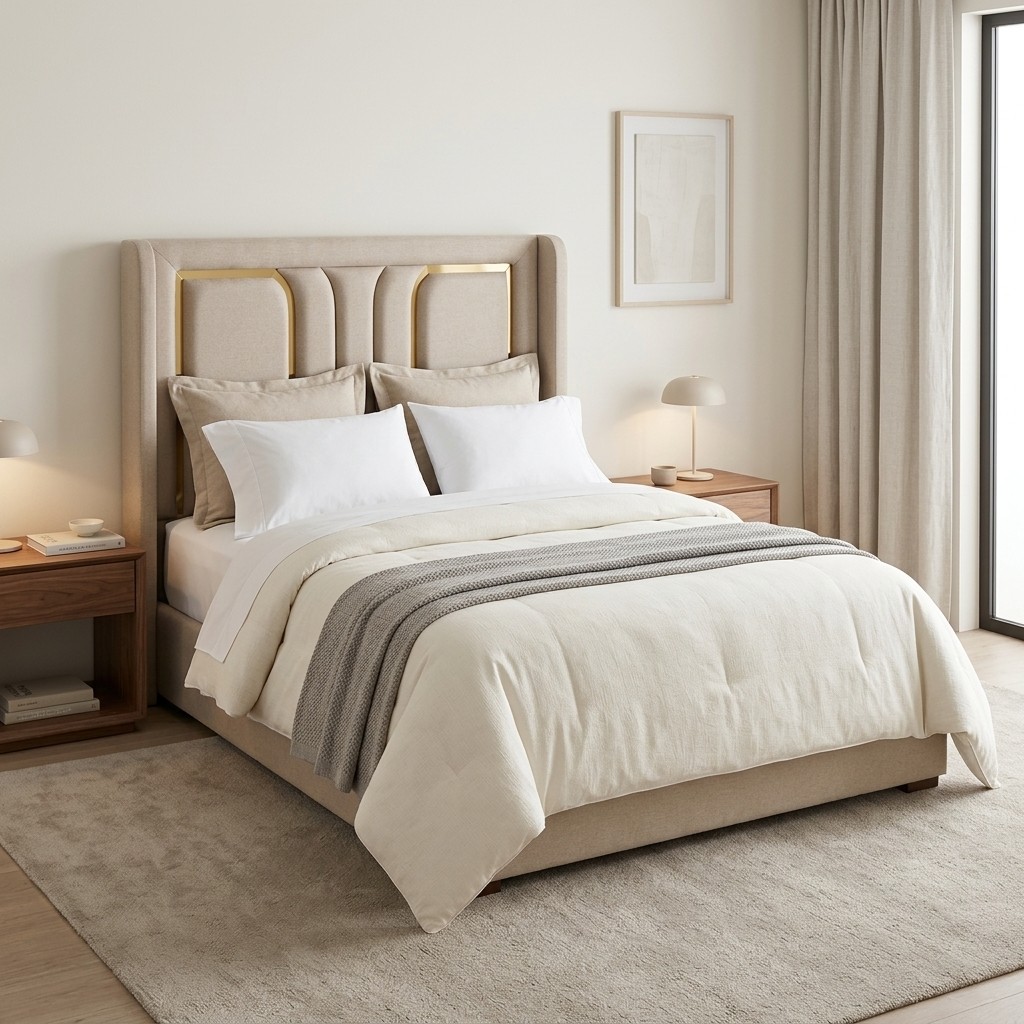 Cama Tapizada Elegance con Detalles Dorados