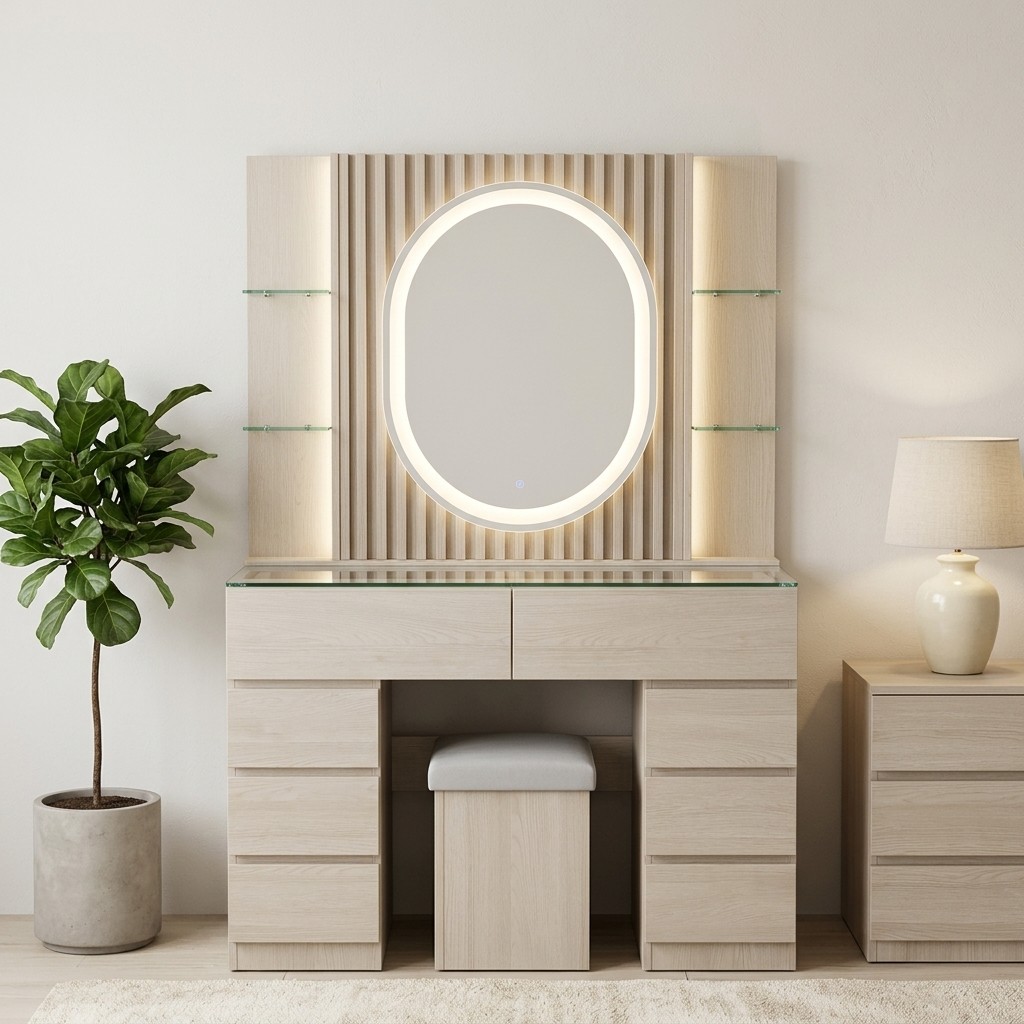 Tocador Moderno con Espejo LED y Taburete