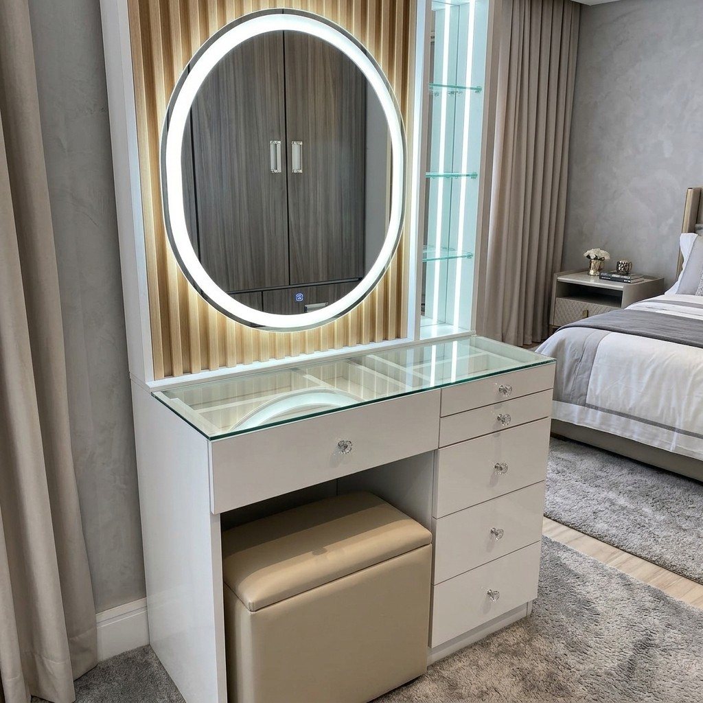 Tocador Moderno Vanity con Espejo LED y Taburete