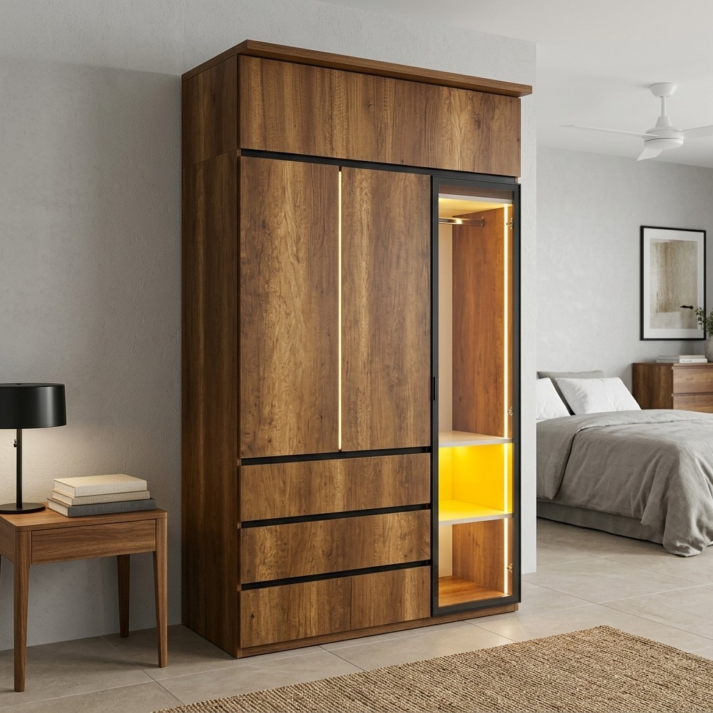 Ropero Closet Caramelo con Luz LED y Vitrina Moderna