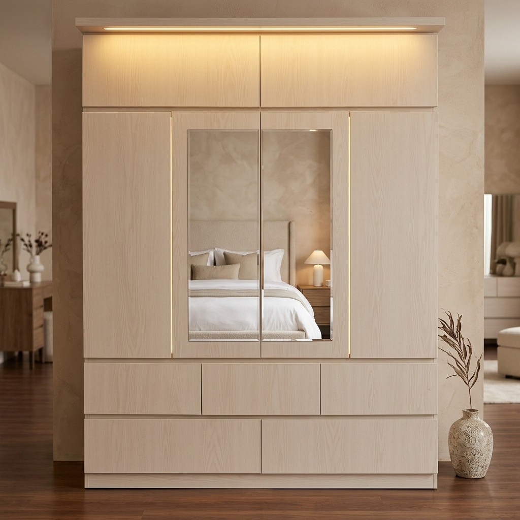 Ropero Closet Moderno 4 Puertas con Espejo y Luz LED