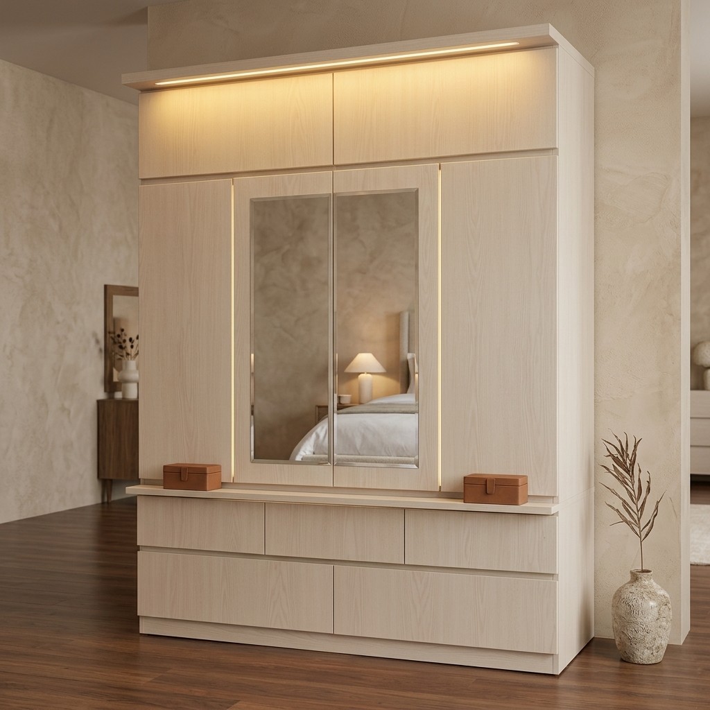 Ropero Closet Moderno 4 Puertas con Espejo y Luz LED