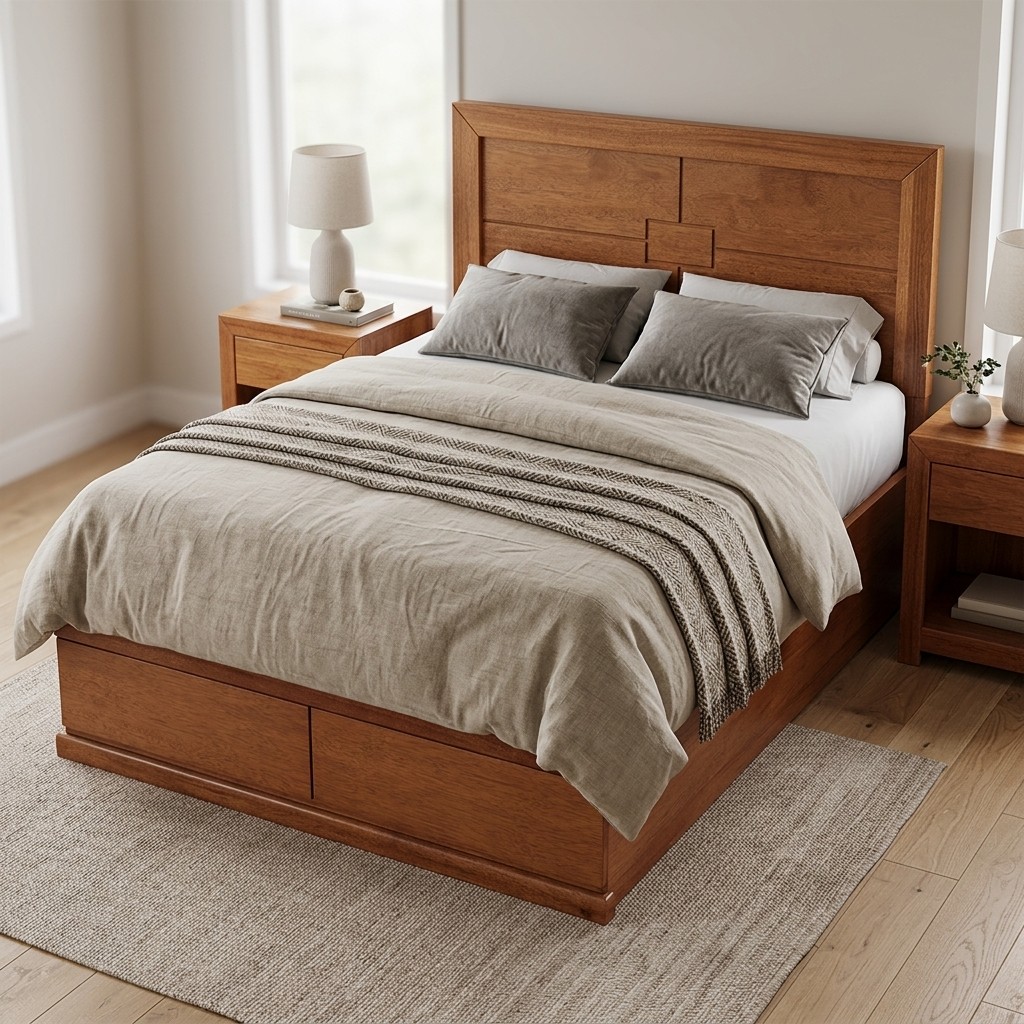 Cama De Madera Tornillo 2 Plazas Con Cajones