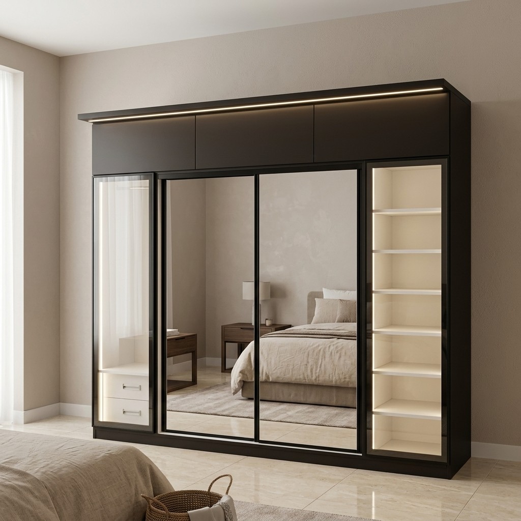 Ropero Corredizo Lux con Espejo y Zapatera LED