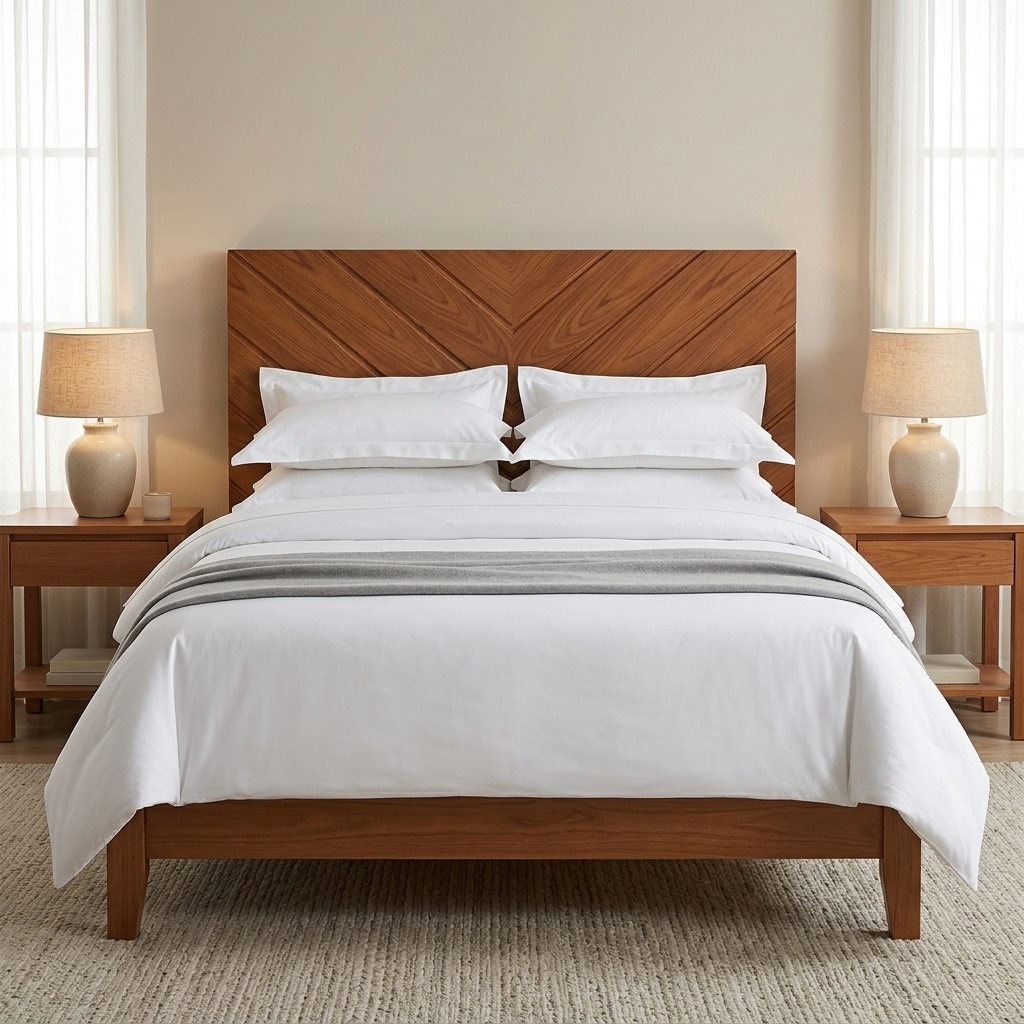 Cama 2 Plazas en Madera Tornillo con Cabecera Chevron