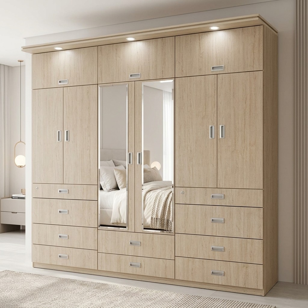 Ropero Closet 6 Puertas con Espejos y Luces LED