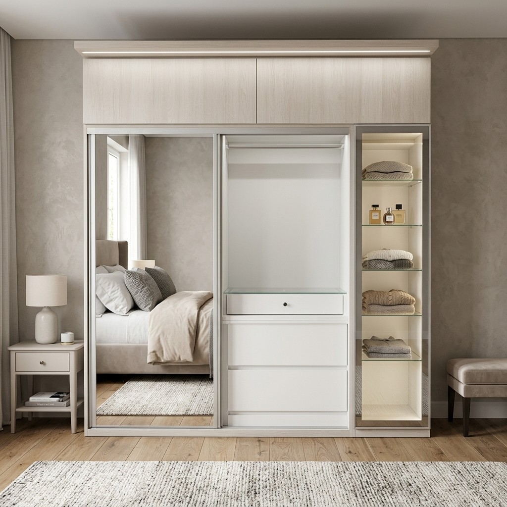 Ropero Closet 2 Puertas Corredizas con Espejo y Zapatera