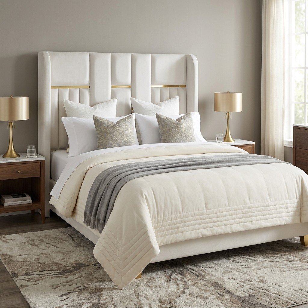 Cama Tapizada 2 Plazas Luxury Velvet Beige